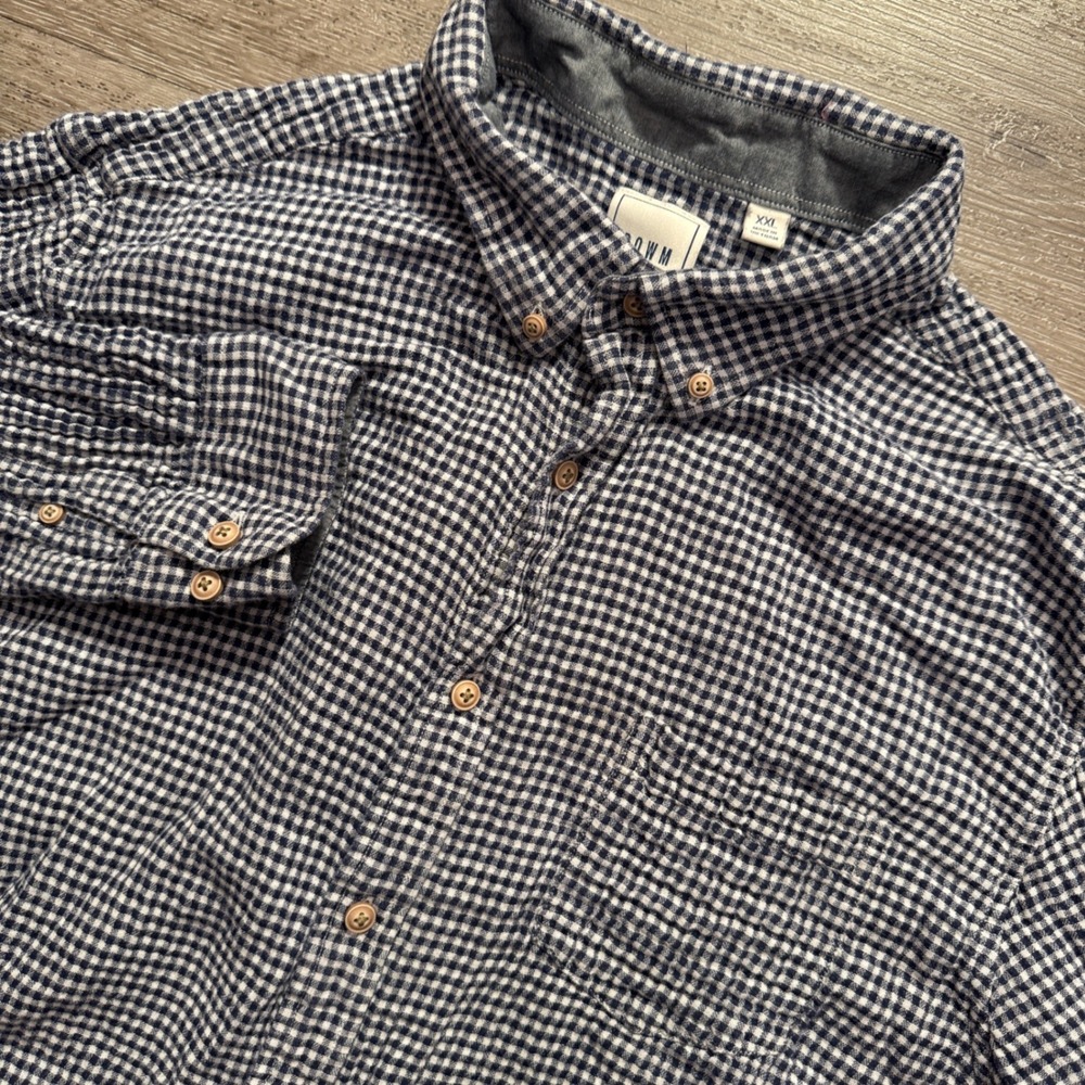 Rowm Shirt Mens XXL Blue White Gingham 100% Cotton Preppy Seersucker Flannel